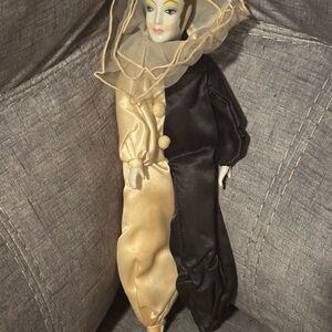 Chic Two-Tone Harlequin Doll with Ruffled Collar